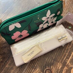 Kate Spade ♠️ Green Floral Pencil Case with Accessories: ruler eraser&sharpener